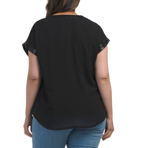 STELLA & GINGER Black Plus Sequin Trim Blouse - Picture 2 of 2